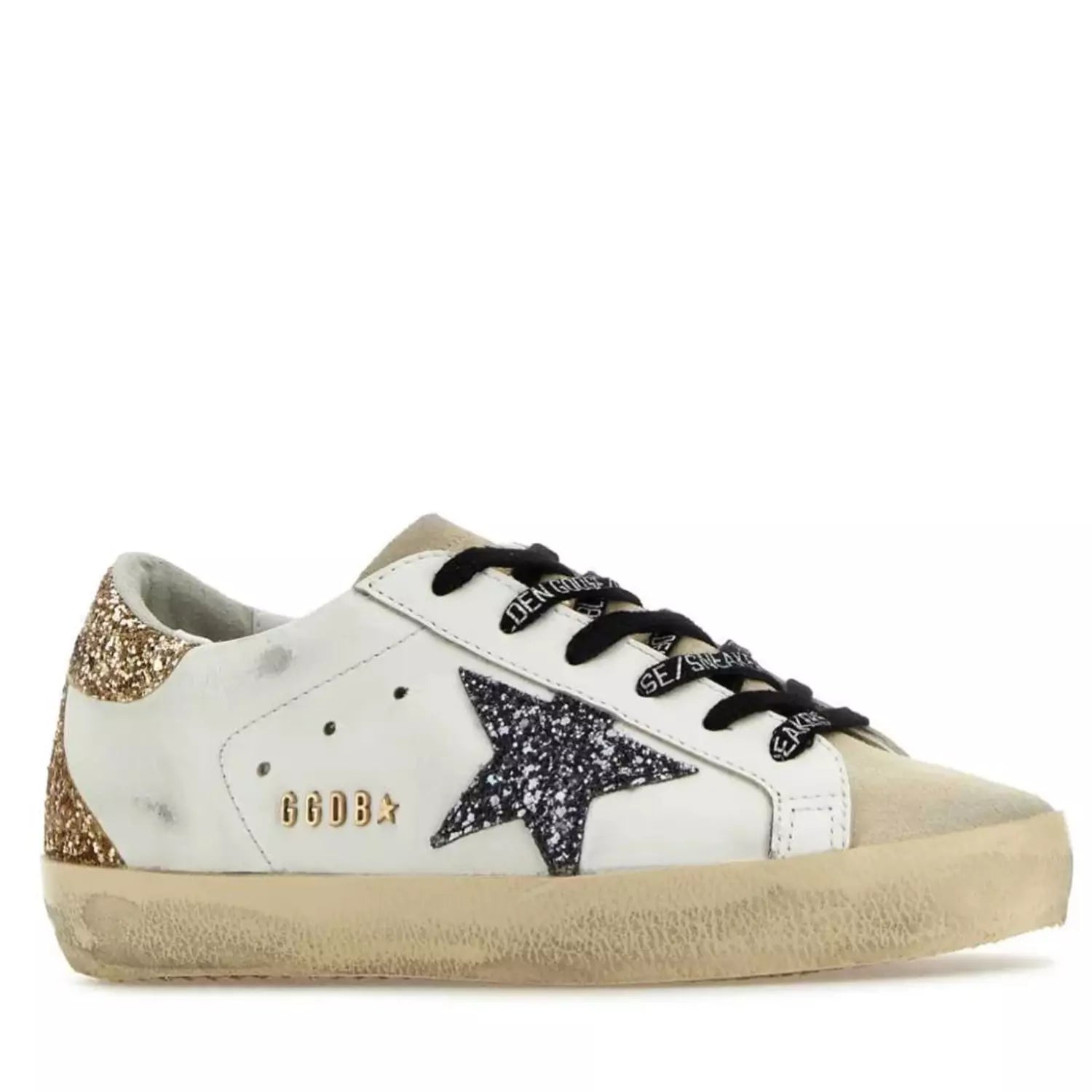 Golden Goose White and Gold Leather Sneakers