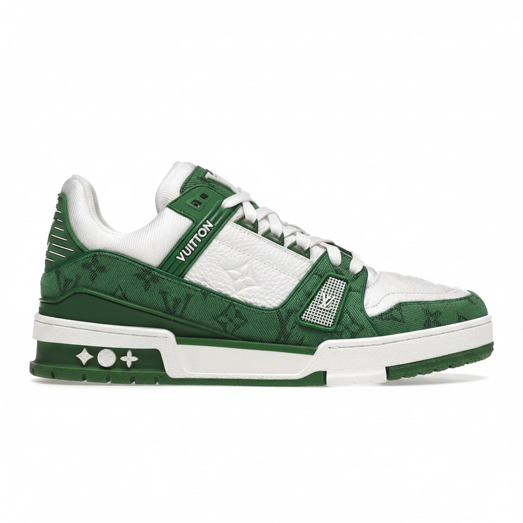 Louis Vuitton Trainer Green Monogram Denim White