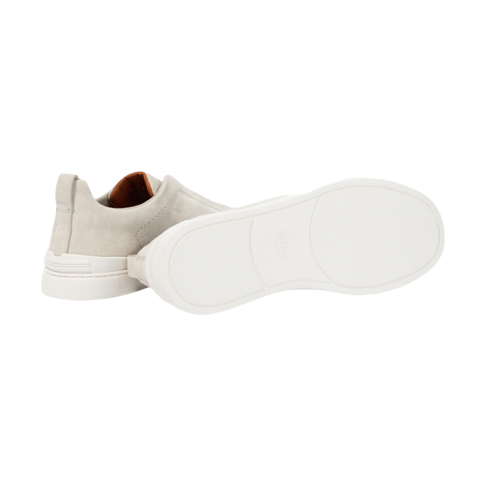 Zegna White Triple Stitch suede sneakers