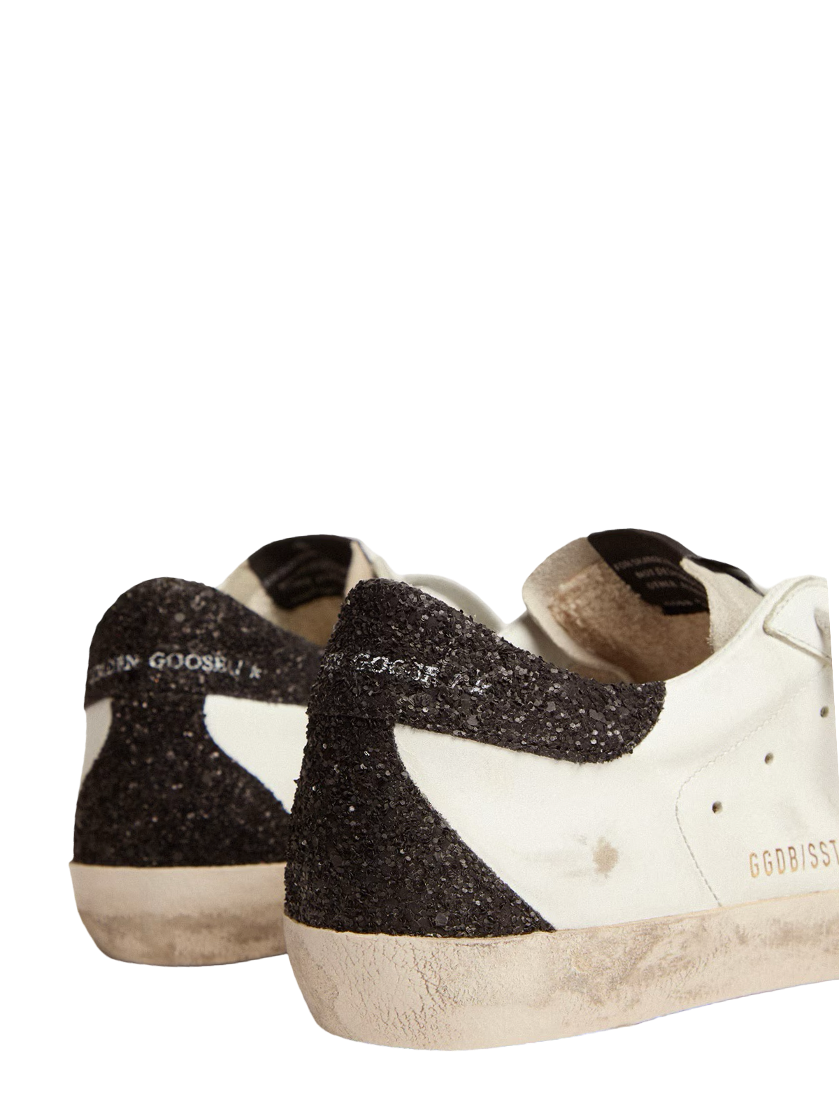 Golden goose Women’s Super-Star in nappa leather with gold glitter star and black glitter heel tab