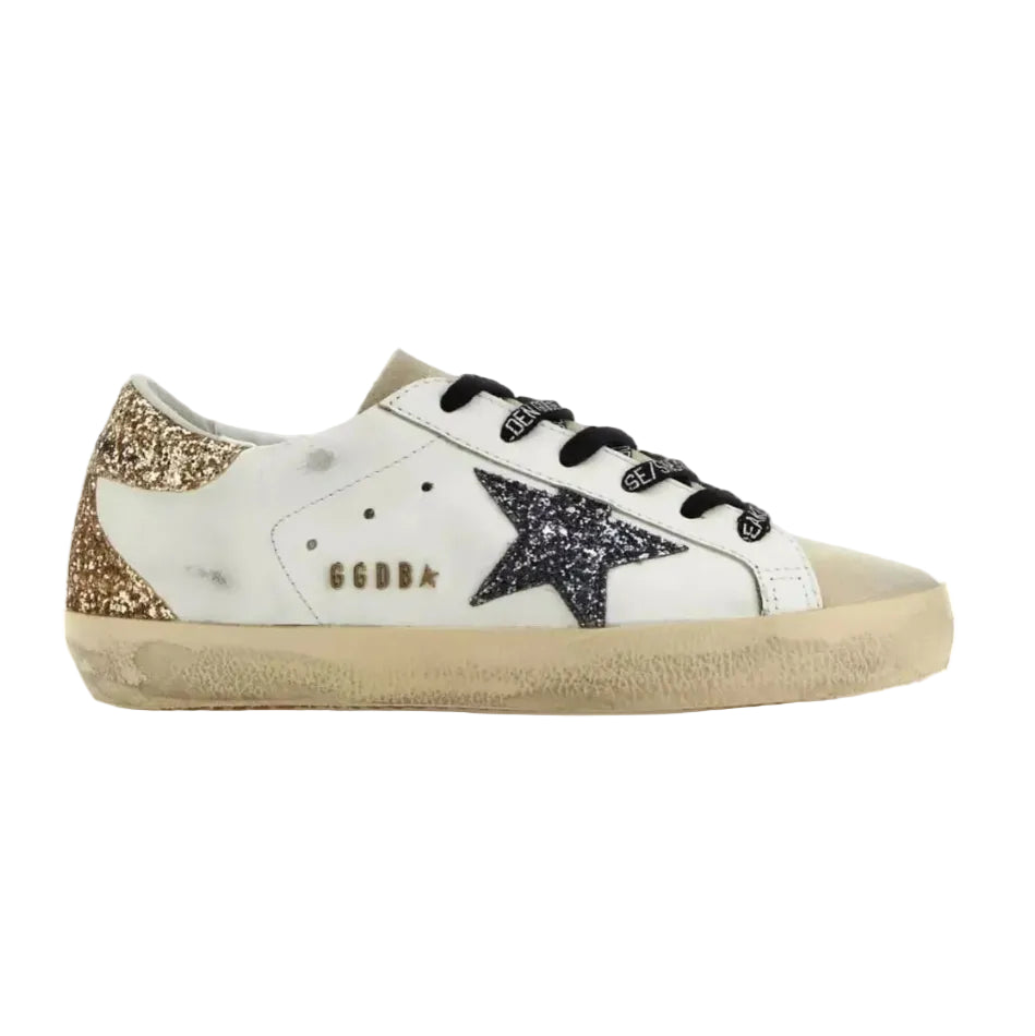 Golden Goose White and Gold Leather Sneakers