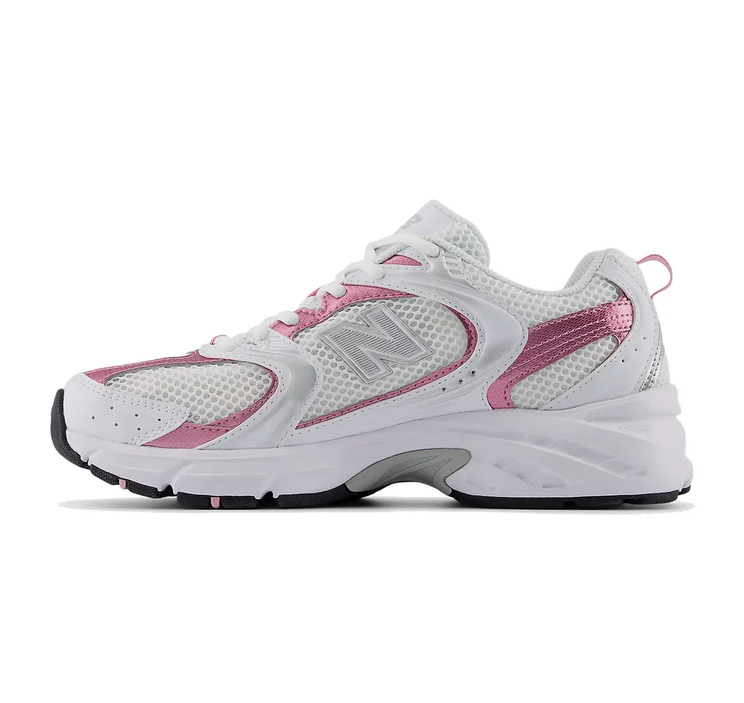 New Balance 530 White with Pink Sugar and Silver Metallic