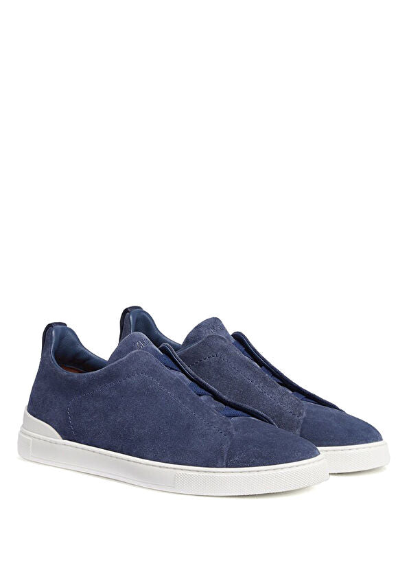 Zegna Triple Stitch Suede Sneakers Blue