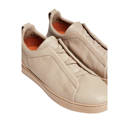 Zegna - Triple Stitch Deerskin Beige Slip On Sneakers