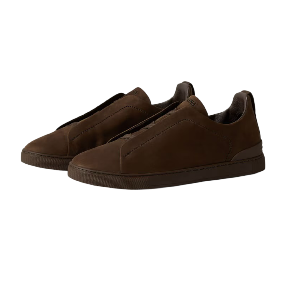 ZEGNA DARK BROWN TRIPLE STITCH™ SECONDSKIN SNEAKERS