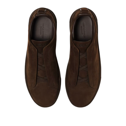 ZEGNA DARK BROWN TRIPLE STITCH™ SECONDSKIN SNEAKERS