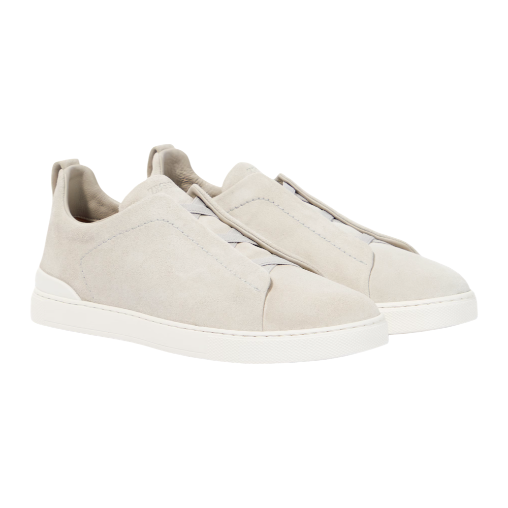 Zegna White Triple Stitch suede sneakers