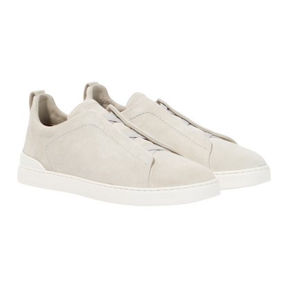 Zegna White Triple Stitch suede sneakers