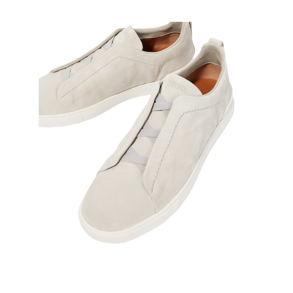 Zegna White Triple Stitch suede sneakers