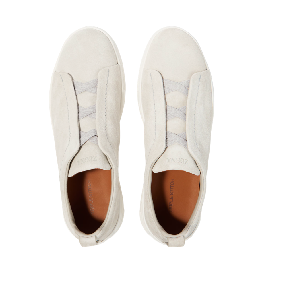 Zegna White Triple Stitch suede sneakers