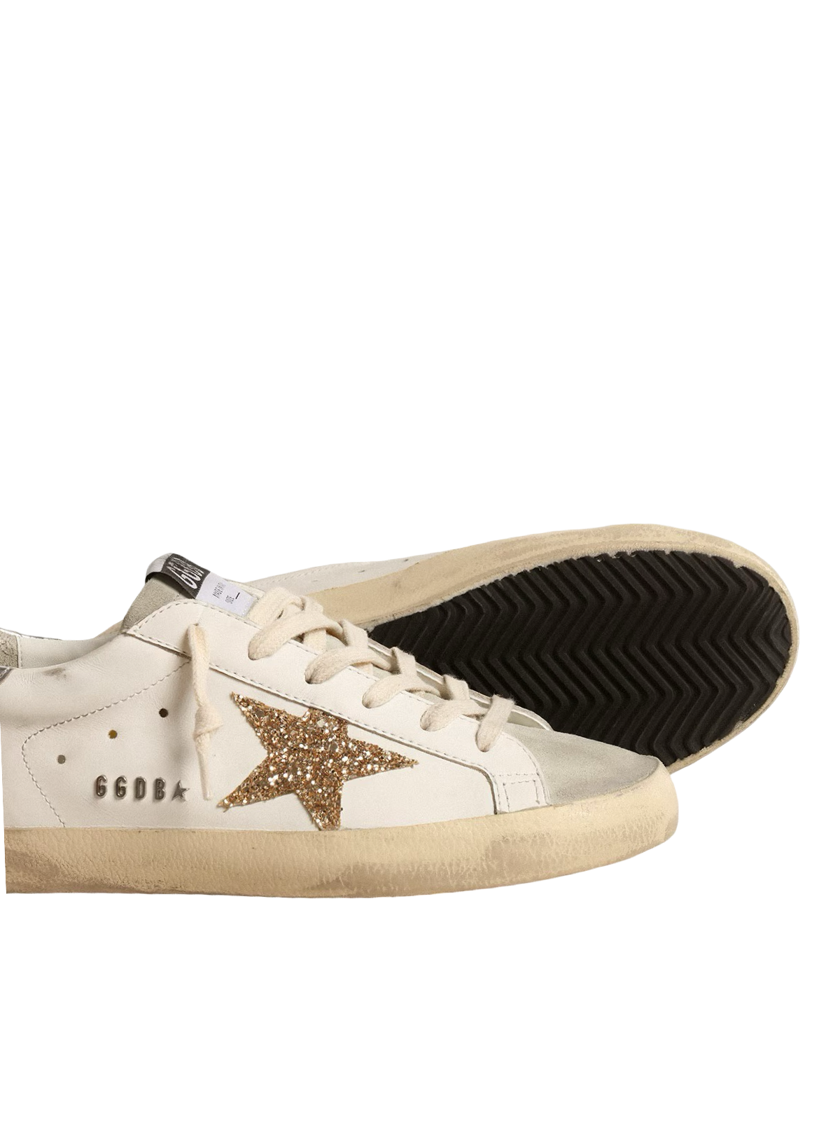 Golden goose Women's Super-Star with gold glitter star and ice-gray suede inserts