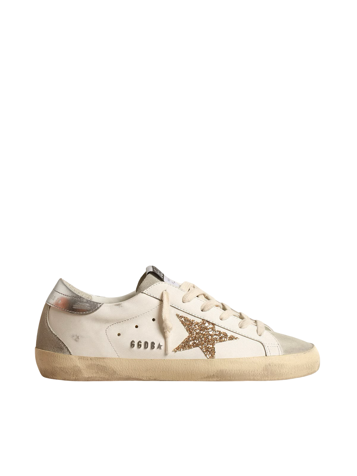 Golden goose Women's Super-Star with gold glitter star and ice-gray suede inserts